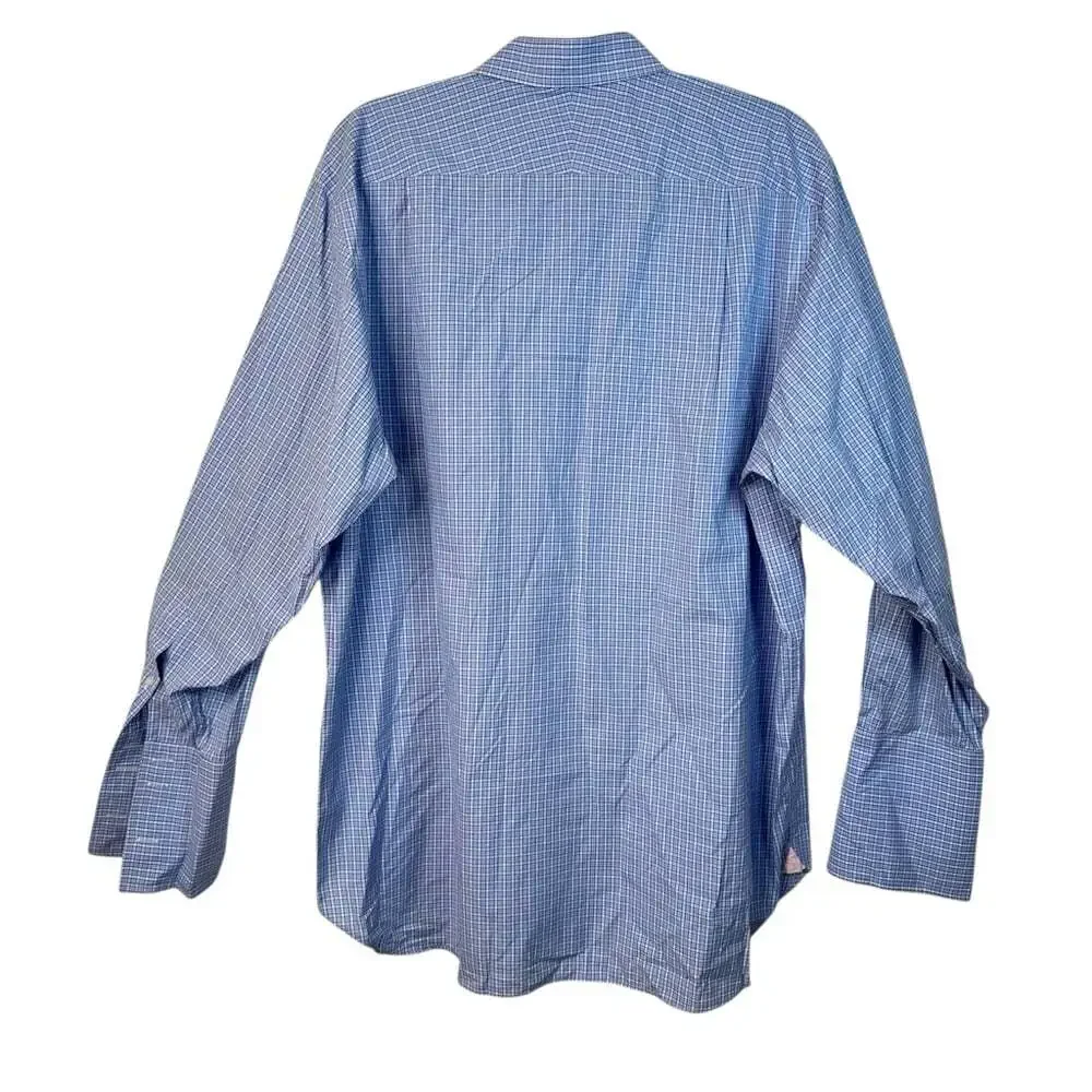 Thomas Pink Blue Check Shirt 17 Cotton Tailored Fit Button Front Businesscore